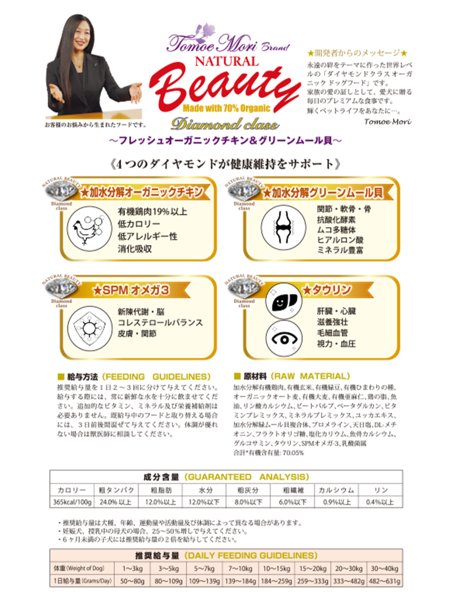 NATURALBeautyオーガニックドッグフード　ダイヤモンドクラス　～フレッシュオーガニックチキン＆グリーンムール貝～